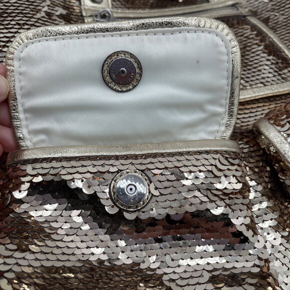 RARE Coach 15383 Poppy Gold Sequin Spotlight Satchel Purse Handbag READ - Picture 4 of 15
